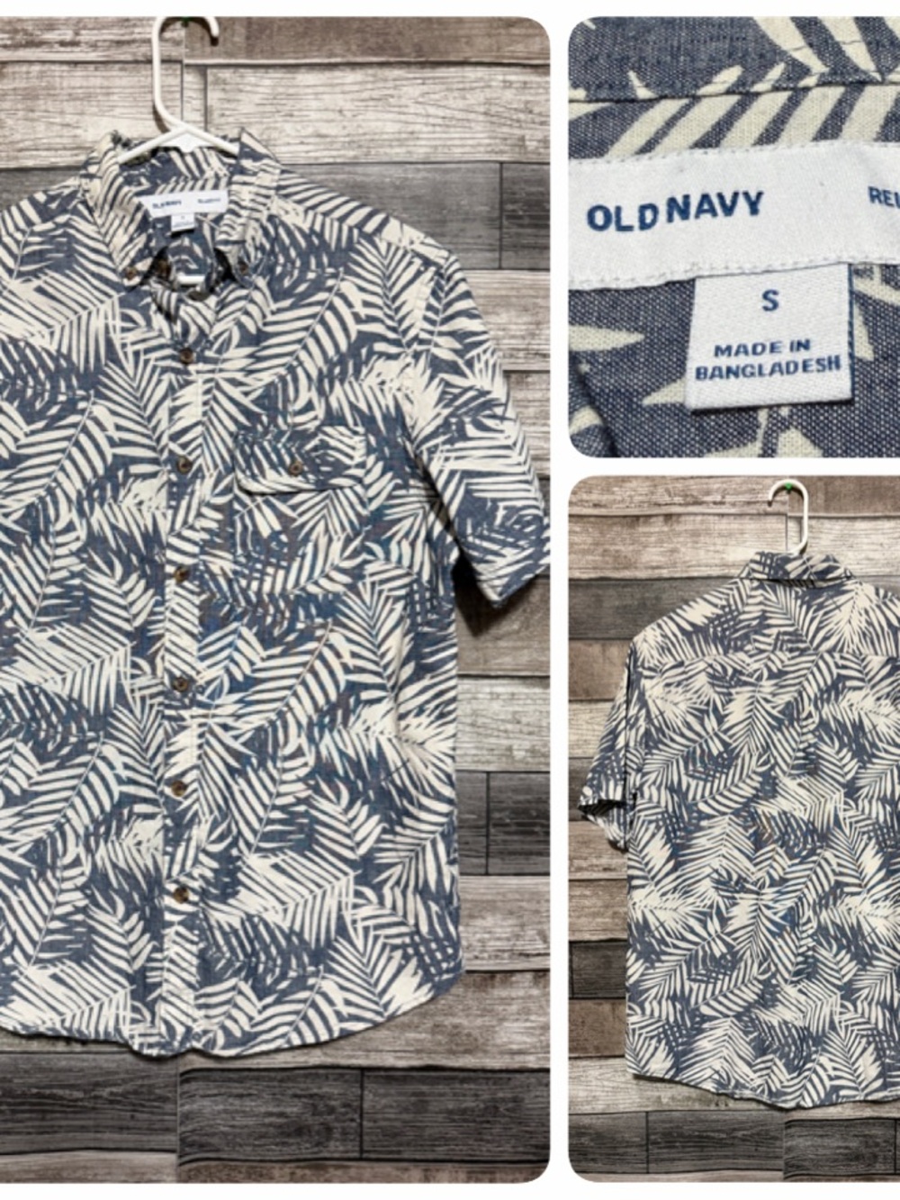 Old Navy Relaxed Fit Hawaiian Shirt Men’s S Blue Cream Button Up Short Sleeve